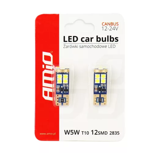 AMiO LED CANBUS 12SMD 2835 T10e (W5W) fehér 12V/24V (01636)
