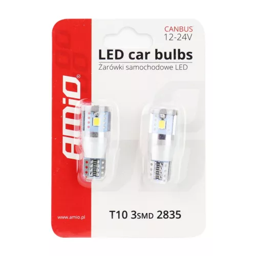 AMiO LED CANBUS 3SMD 2835 T10e (W5W) ALU fehér 12V/24V (01637)