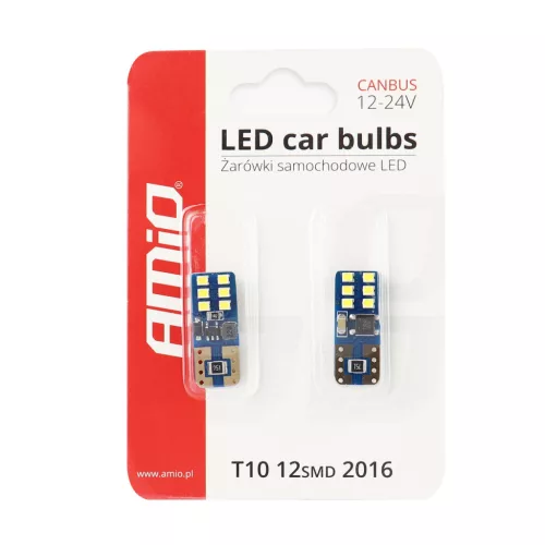 AMiO LED CANBUS 12SMD UltraBright 2016 T10e (W5W) fehér 12V/24V (01638)