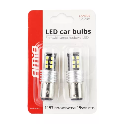 AMiO LED CANBUS 2835 15SMD 1157 BAY15D P21/5W fehér 12V/24V (01641)