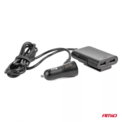 AMiO autós telefontöltő előre és hátra, hosszabbítókábellel, 4 USB (01986)