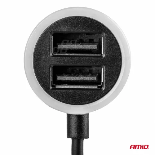 AMiO autós töltő PCH PRO-01 microUSB+2xUSB 2.4A 12/24V (02056)
