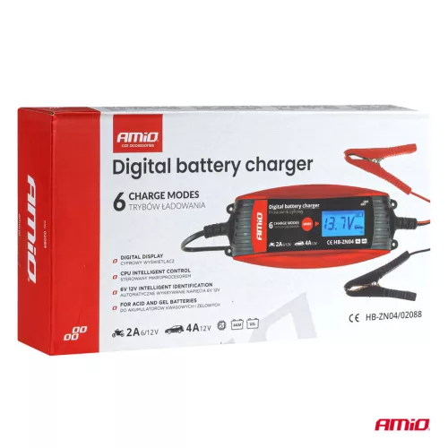 AMiO DVL DBC-4A digitális akkumulátortöltő, 6/12 V, 2/4 A (02088)