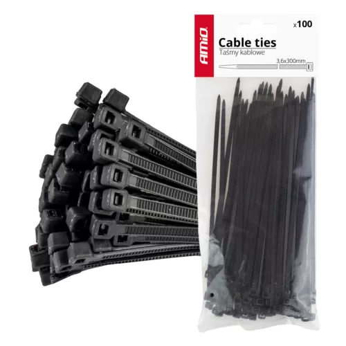 AMiO kábelkötegelő fekete 3,6x300mm - 100 db (02154)