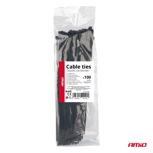 AMiO kábelkötegelő fekete 4,8x300mm - 100 db (02156)