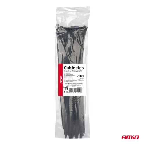 AMiO kábelkötegelő fekete 4,8x350mm - 100 db (02157)