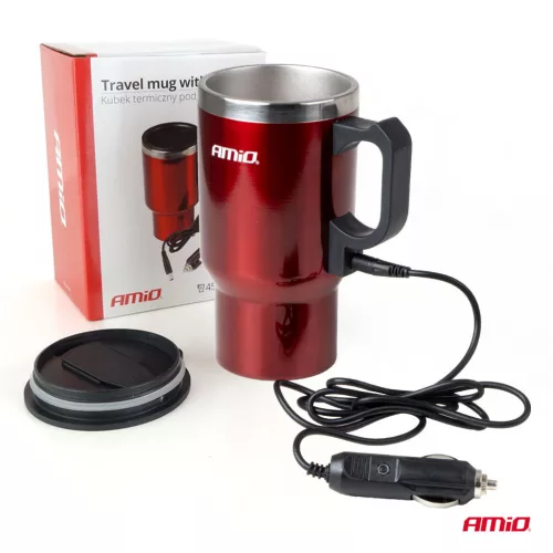 AMiO autós vízforraló bögre, 450 ml, piros, 12 V (02177)