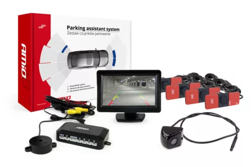 AMiO parkolást segítő rendszer TFT01 4,3" – HD-310 4 érzékelők fekete belső rögzítésű (02275)