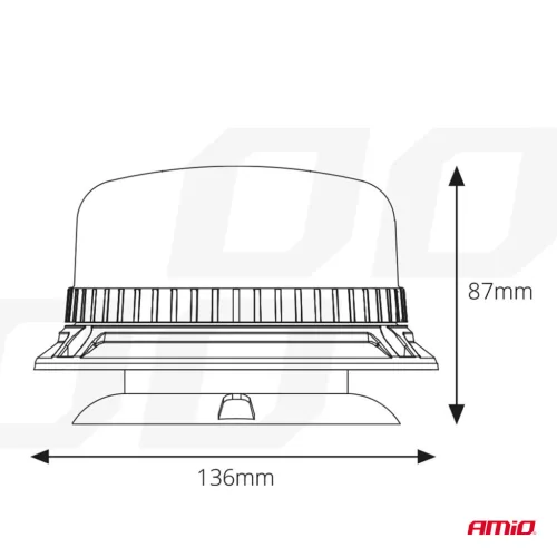 AMiO LED-es figyelmeztető lámpa W03M mágneses R65 R10 36LED 12/24V IP56 (02295)
