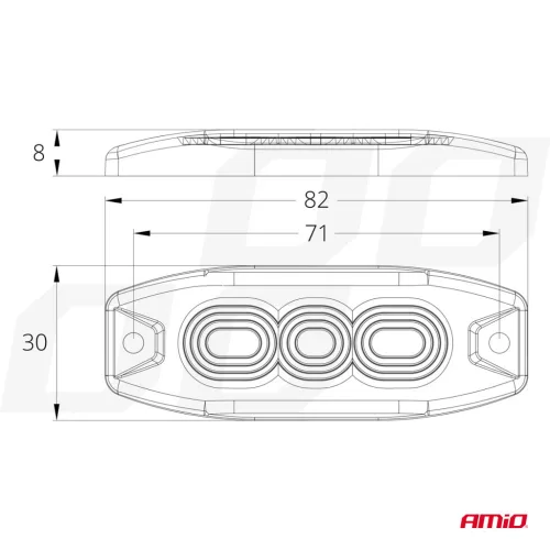 AMiO keskeny, hűtőrácsba szerelhető borostyánsárga LED-villogó, 3×3 W, R65/R10, 12/24 V, IP67 (02297)