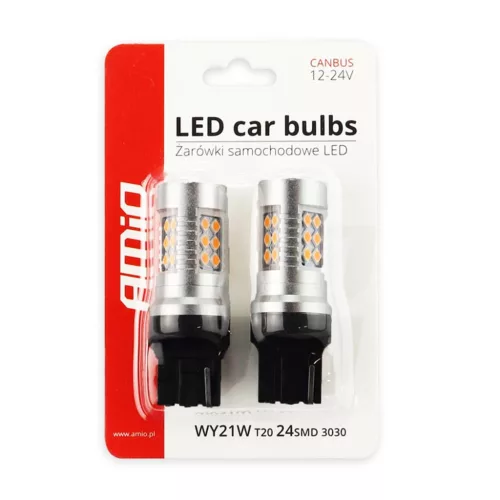 AMiO LED CANBUS 3030 24SMD T20 7440 WY21W borostyánsárga 12V/24V (02393)