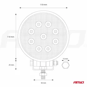 AMiO munkalámpa AWL06 9 LED szórt fényű 9-36V (02420)