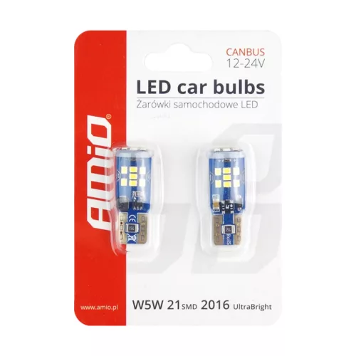 AMiO LED CANBUS 21SMD UltraBright 2016 T10 W5W fehér 12V/24V (02445)