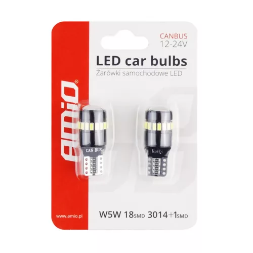 AMiO LED CANBUS 18SMD 3014 + 1SMD 1SMD T10 W5W fehér 12V/24V (02446)