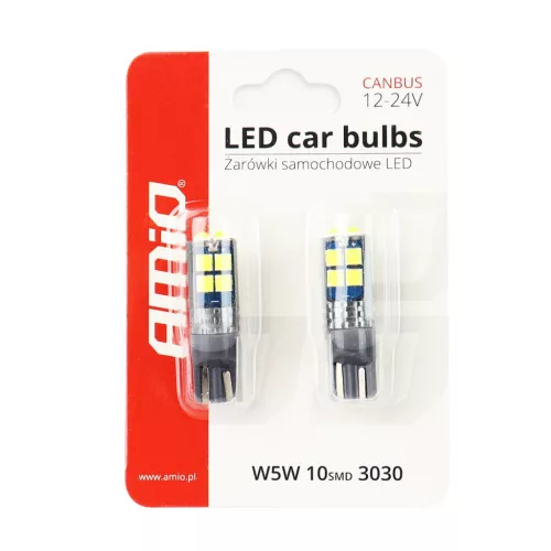 AMiO LED CANBUS 10SMD 3030 T10 W5W fehér 12V/24V (02447)