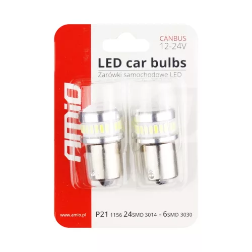 AMiO LED CANBUS 3014 24SMD + 3030 6SMD 1156 BA15S P21W R10W R5W fehér 12V/24V (02448)