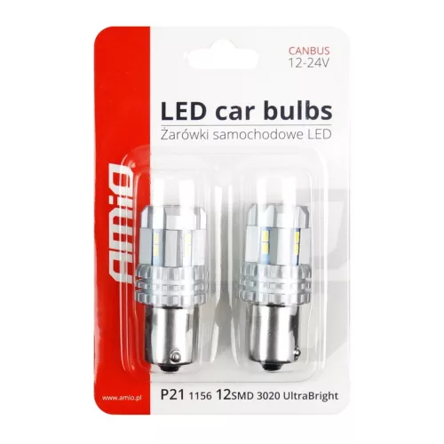 AMiO LED CANBUS 3020 UltraBright 22SMD 1156 BA15S P21W R10W R5W fehér 12V/24V (02449)