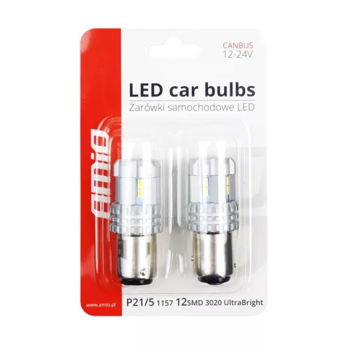 AMiO LED CANBUS 3020 22SMD UltraBright 1157 BAY15D P21/5W fehér 12V/24V (02450)