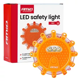   AMiO hordozható LED-es figyelmeztető és szerelőlámpa, 3×AAA, IP65, 12+3 SMD (02499)