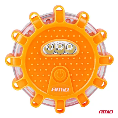 AMiO hordozható LED-es figyelmeztető és szerelőlámpa, 3×AAA, IP65, 12+3 SMD (02499)