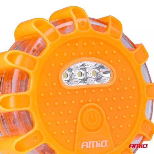 AMiO hordozható LED-es figyelmeztető és szerelőlámpa, 3×AAA, IP65, 12+3 SMD (02499)