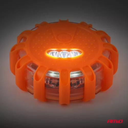 AMiO hordozható LED-es figyelmeztető és szerelőlámpa, 3×AAA, IP65, 12+3 SMD (02499)