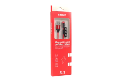 AMiO mágneses port Combo kábel Lightning/USB C/micro USB 1m UC-08 (02522)