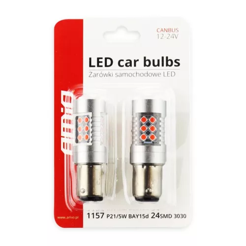 AMiO LED CANBUS 3030 24SMD 1157 BAY15D PR21/5W piros 12V/24V (02579)