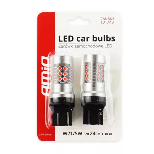 AMiO LED CANBUS 3030 24SMD T20 7443 WR21/5W piros 12V/24V (02581)