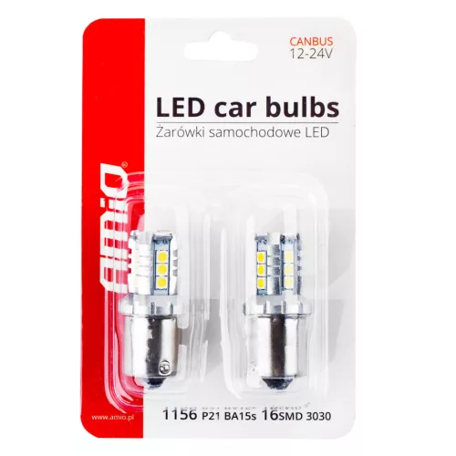 AMiO LED CANBUS 3030 16SMD 1156 BA15S P21W R10W R5W fehér 12V/24V (02796)