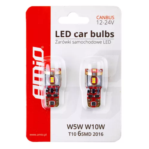 AMiO LED izzók CANBUS 2016 6SMD T10 W5W W10W fehér fehér 12V/24V (02802)