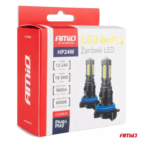 AMiO LED CANBUS 3030 18SMD HP24W fehér 12V/24V (02803)