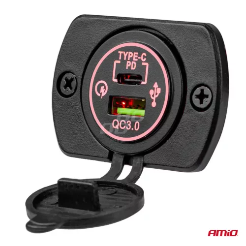 AMiO vízálló telefontöltő 2xUSB 12/24V MOD-03 (02853)