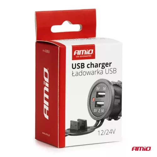 AMiO vízálló telefontöltő 2xUSB 12/24V MOD-03 (02853)