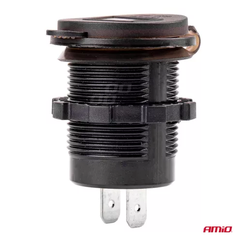 AMiO vízálló telefontöltő – digitális voltmérő 2xUSB 12/24V MOD-06 (02856)