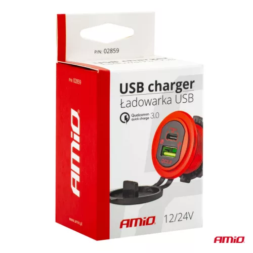 AMiO vízálló telefontöltő USB+USB-C 12/24V MOD-09 (02859)