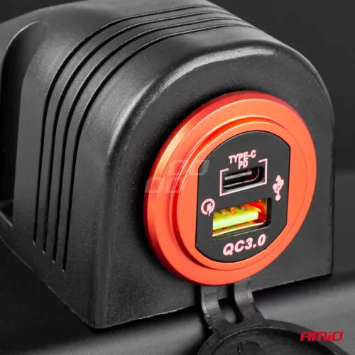 AMiO vízálló telefontöltő 2xUSB 12/24V MOD-10 (02860)