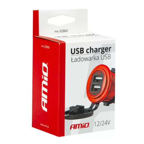 AMiO vízálló telefontöltő 2xUSB 12/24V MOD-10 (02860)