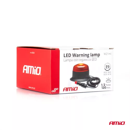 AMiO figyelmeztető lámpa W21ml mágneses / 3 rögzítőcsavar R65 R10 18LED 12/24V IP56 (02924)