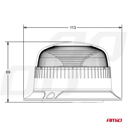 AMiO figyelmeztető lámpa W21ml mágneses / 3 rögzítőcsavar R65 R10 18LED 12/24V IP56 (02924)