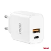 AMiO hálózati töltő PCH PRO-09 USB+USB-C 20W gyorstöltés 230V (02935)
