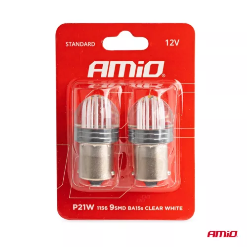 AMiO LED STANDARD P21W 9SMD 12V tiszta fehér (02953)