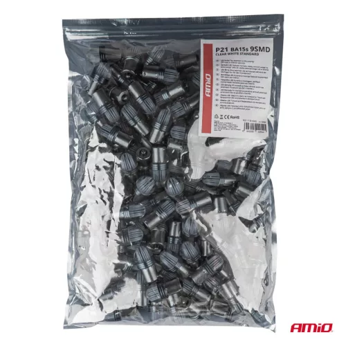 AMiO LED fény izzó STANDARD P21W 9SMD 12V tiszta fehér (100 db) (02954)