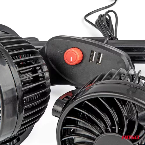 AMiO autós ventilátor – fejtámla – USB töltő 2x4" 12V (03009)