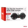 AMiO autós ventilátor – fejtámla – USB töltő 2x4" 12V (03009)