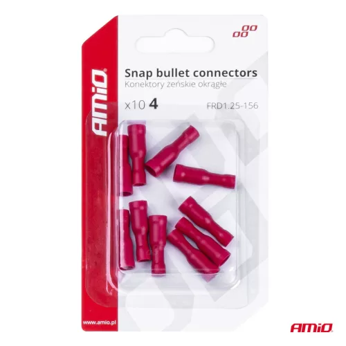AMiO pattintós hengeres csatlakozók 4mm 0.5-1.5mm2 10A 10 db (03072)