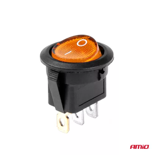 AMiO kerek kapcsoló – sárga fény 12/24V max. 20A ON/OFF (03085)