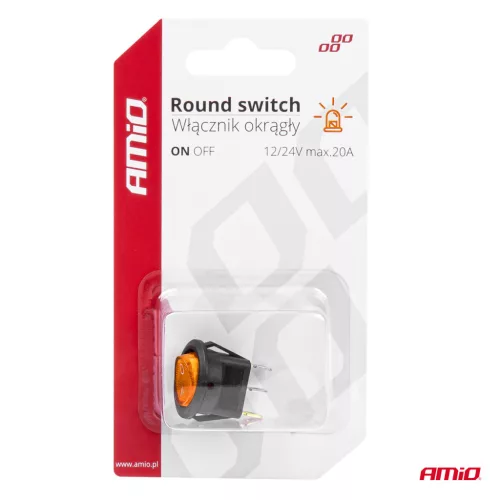 AMiO kerek kapcsoló – sárga fény 12/24V max. 20A ON/OFF (03085)