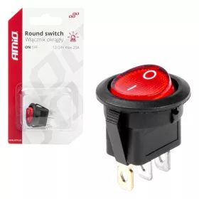  AMiO kerek kapcsoló – piros fény 12/24V max. 20A ON/OFF (03086)