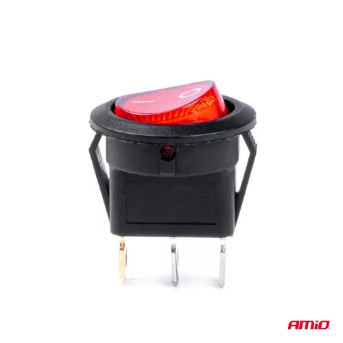 AMiO kerek kapcsoló – piros fény 12/24V max. 20A ON/OFF (03086)